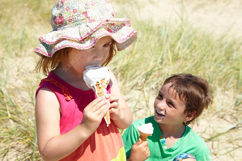 Children eating ice cream on beach