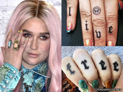 Kesha’s “Live Free” Tattoo on Her Fingers
