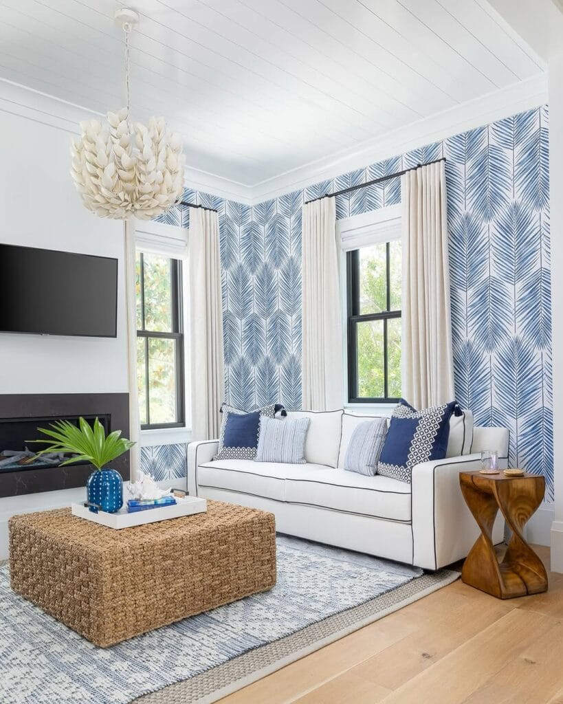Create a Coastal Vibe with Bold Blue Palm Wallpaper