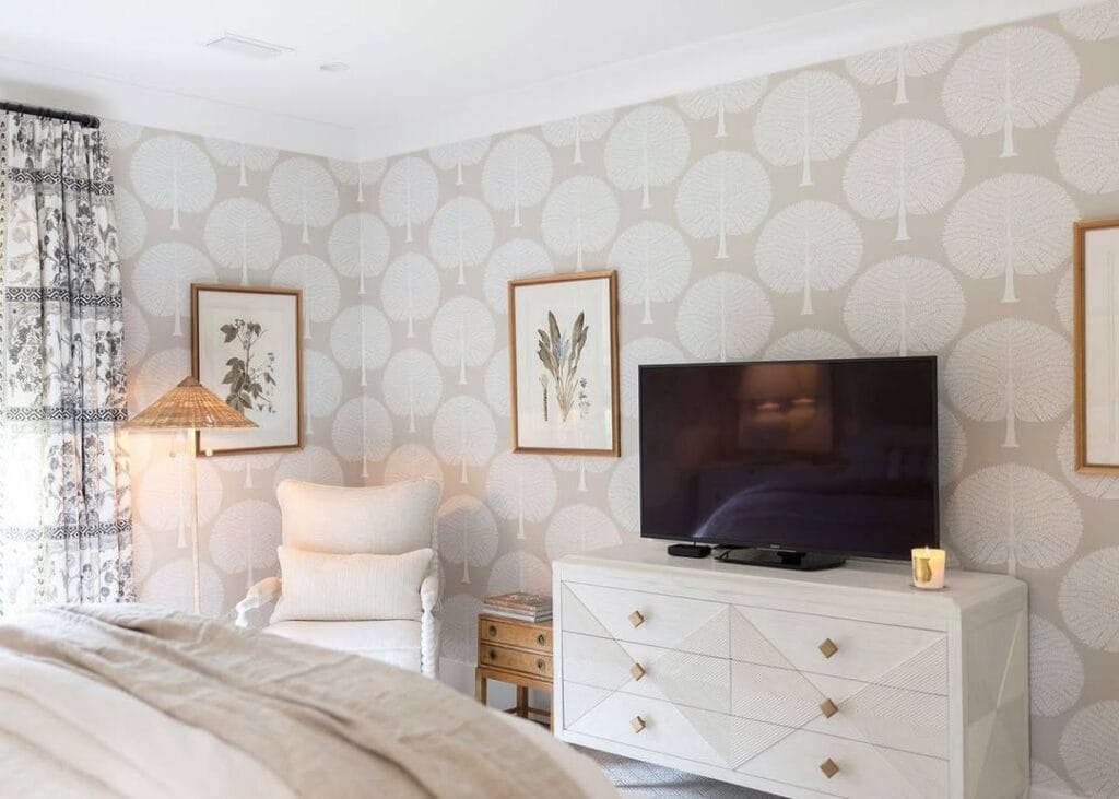Create a Cozy Atmosphere with Neutral Tree-Print Wallpaper