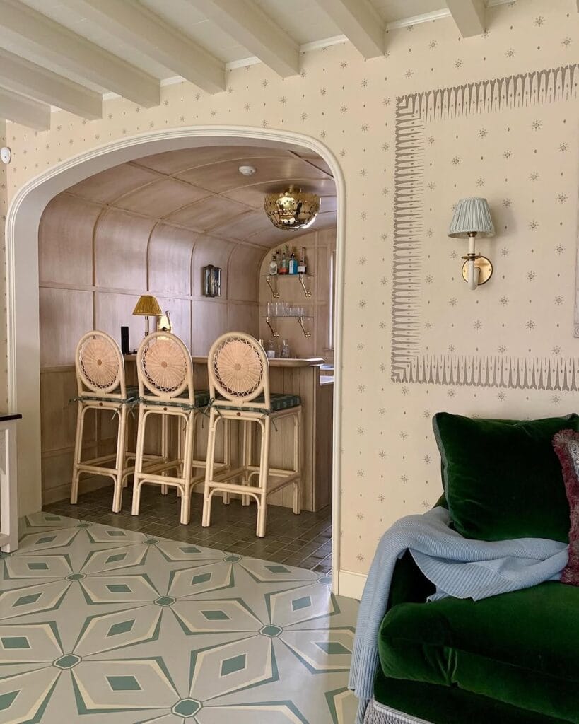 Create a vintage appeal with a neutral starburst wallpaper