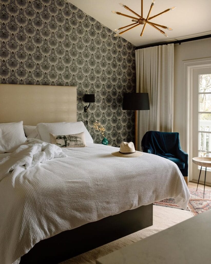 Make Your Bedroom Dramatic with Vibrant Geometric Wallpaper