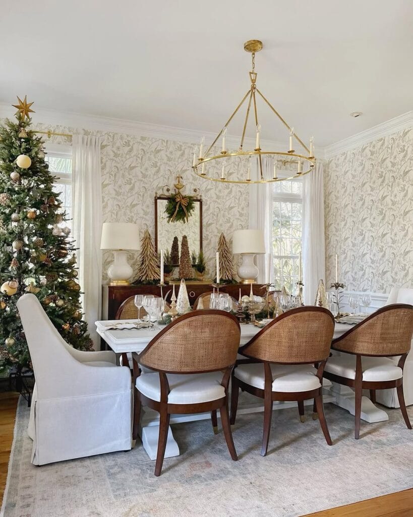 Subtle Floral Wallpaper In Dining Room