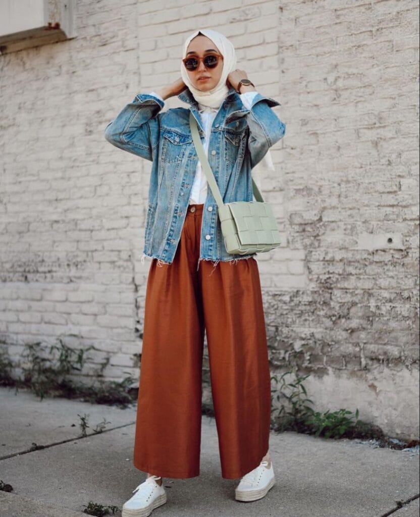 Essential modest clothing items including hijab, maxi dress, and blazer.