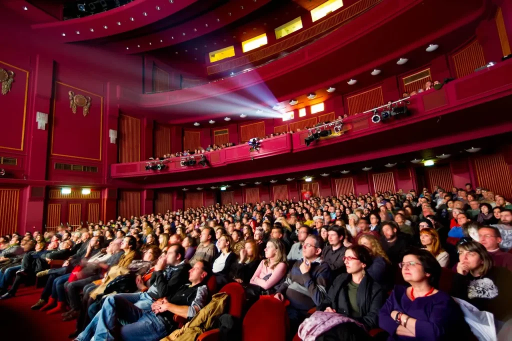 Audience watching documentary screenings at the Thessaloniki Documentary Festival in Greece.