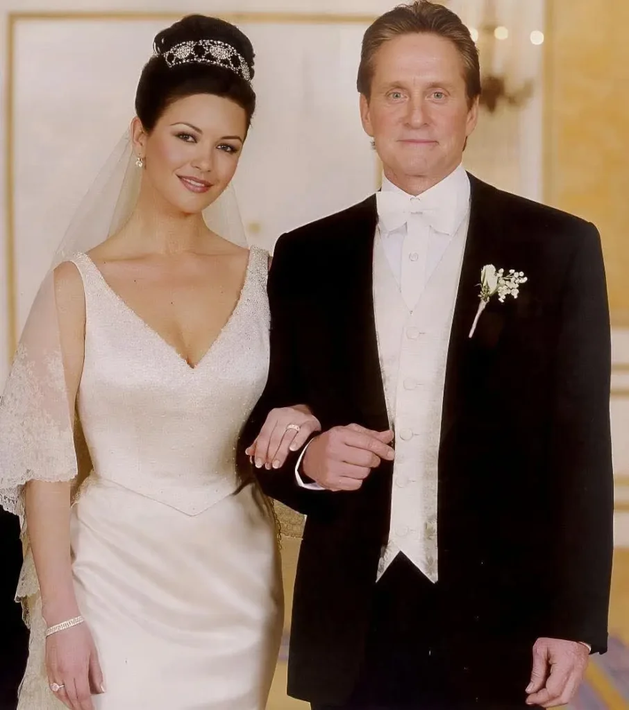 “Catherine Zeta-Jones and Michael Douglas wedding at the Plaza Hotel New York with celebrity guests and luxury decor.”
