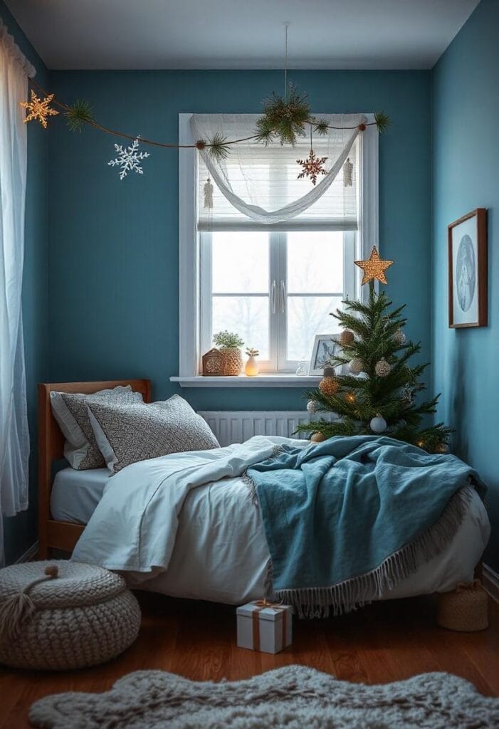 Handmade Christmas decorations and garlands made from felt and dried oranges adding a personal festive touch.