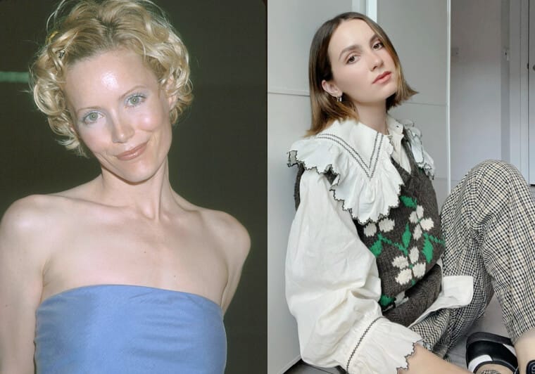 Leslie Mann and her daughter Maude Apatow smiling together at an event, showcasing their family resemblance.