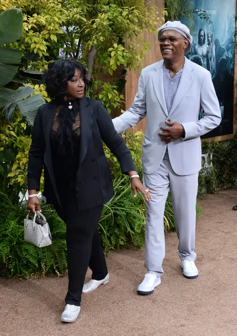 “Samuel L. Jackson and LaTanya Richardson Jackson standing side by side, smiling proudly, symbolizing unity and faith.”
