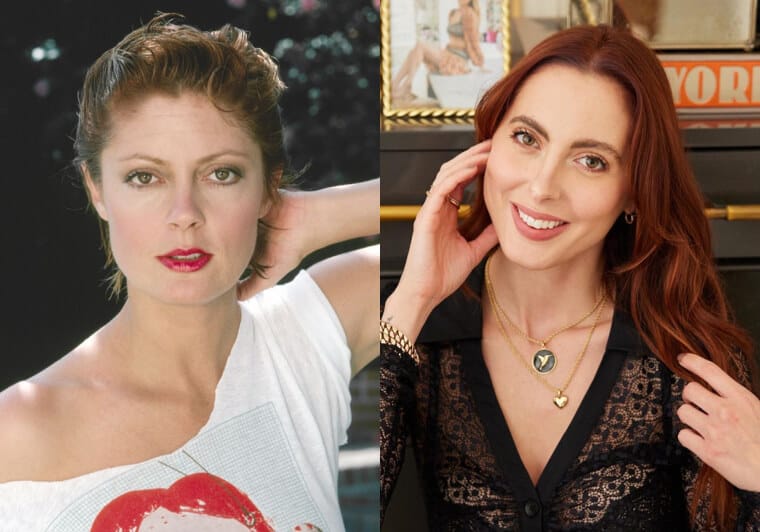 Susan Sarandon and her daughter Eva Amurri smiling together, capturing their similar features and acting talents.