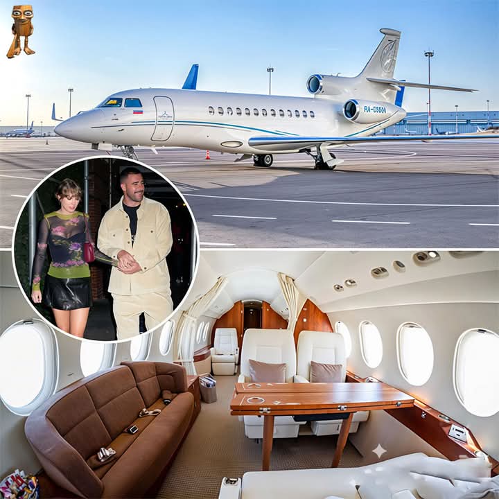 “Taylor Swift’s Dassault Falcon private jet on airport runway”