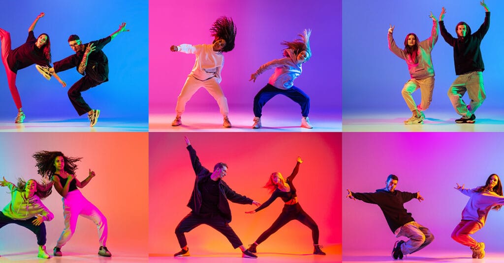 AR dancer performing in a futuristic digital environment with holographic visuals.