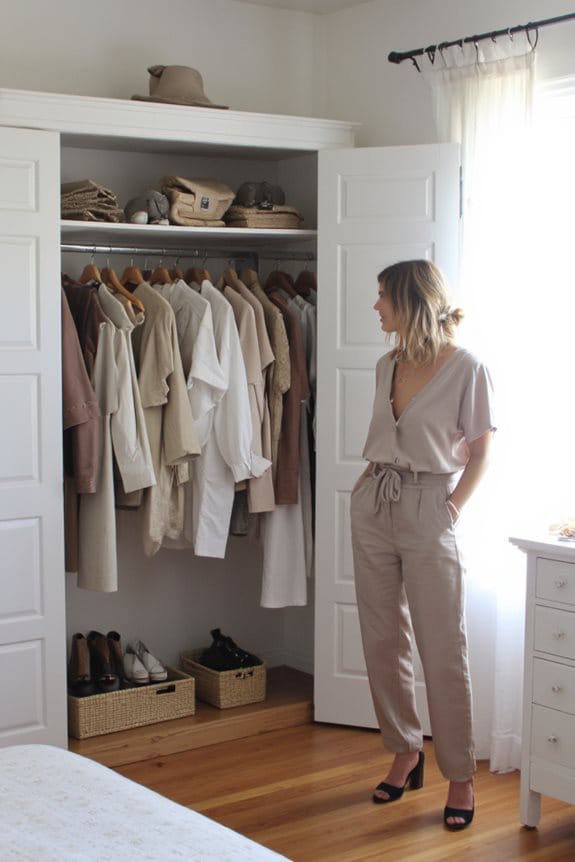 “Minimalist wardrobe with mix-and-match neutral fashion pieces.”