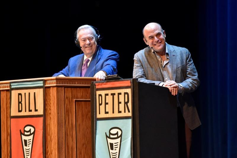 “NPR panelists joking during a live taping of the Wait Wait Don’t Tell Me podcast.”