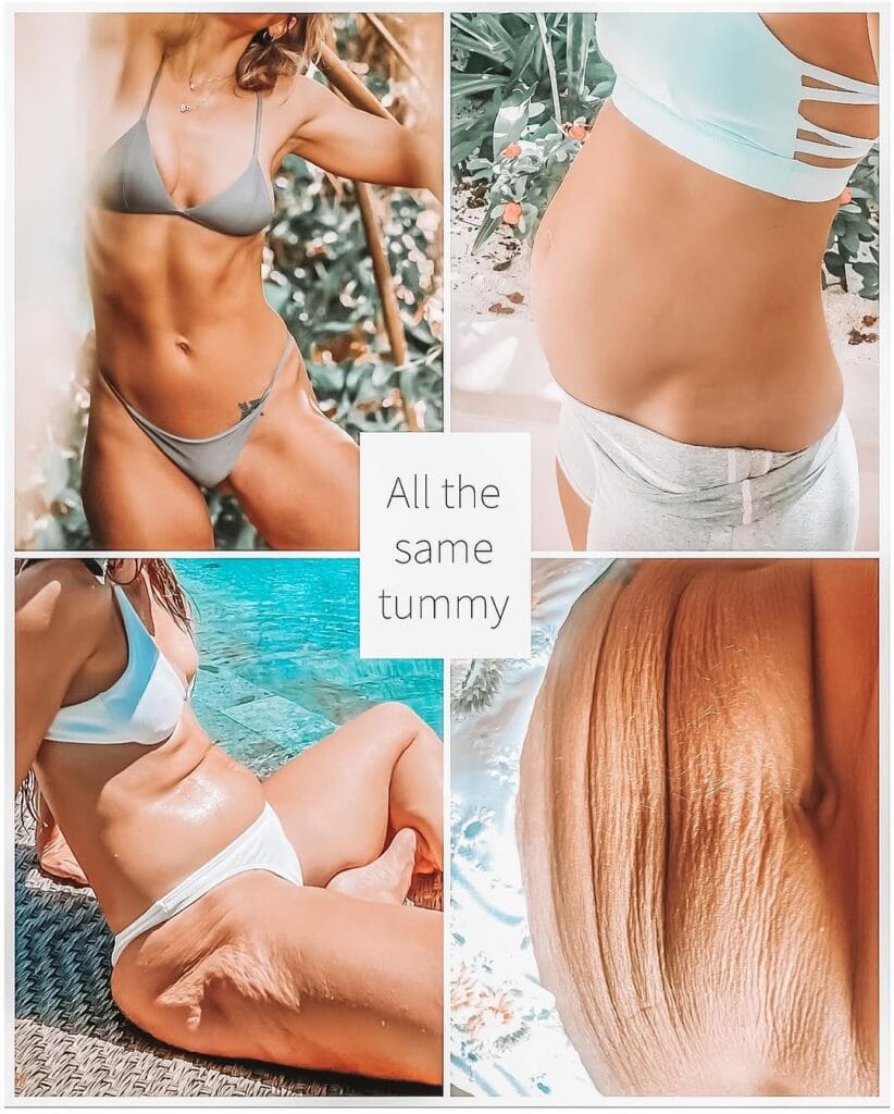 “Danae Mercer stands on the beach in natural light, comparing posed versus relaxed photos to show how Instagram images are often manipulated.”