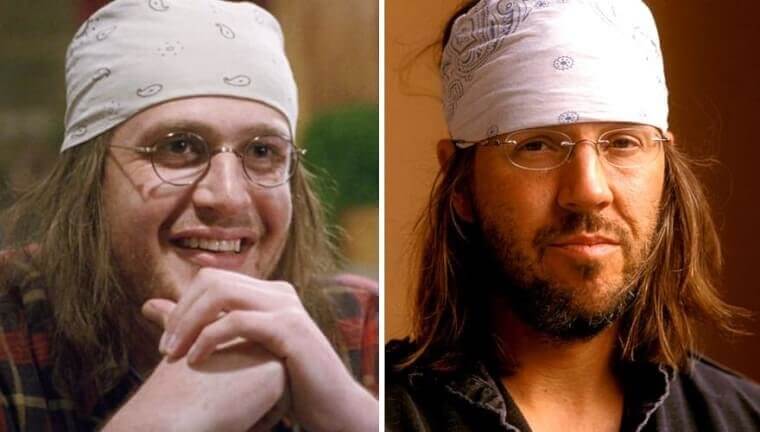 “Jason Segel as David Foster Wallace wearing bandana and glasses beside the real David Foster Wallace.”