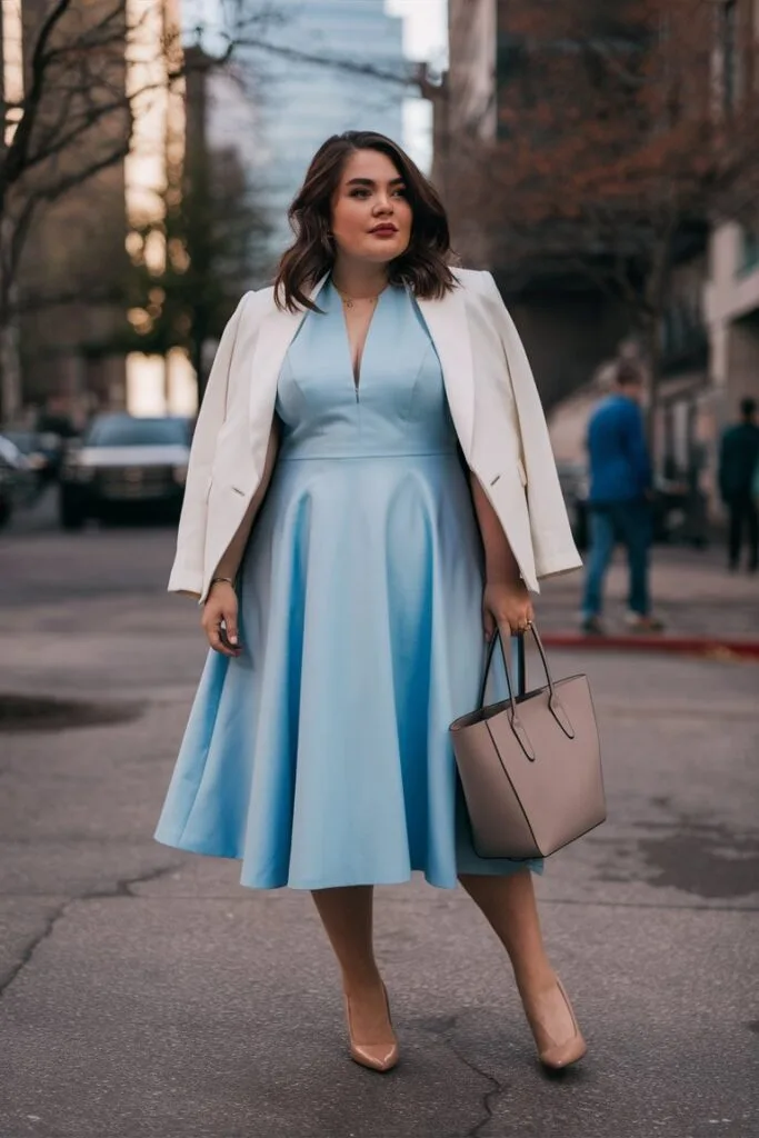 Business casual plus size outfit with relaxed yet professional styling