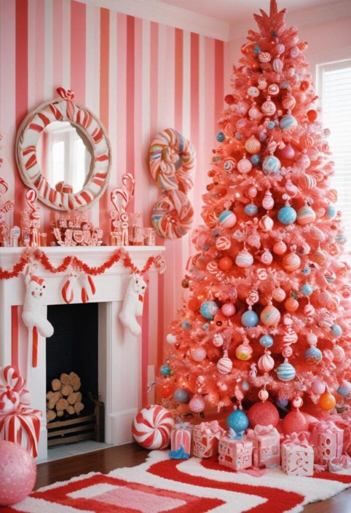 Gingerbread-inspired Christmas decorations with bright holiday colors