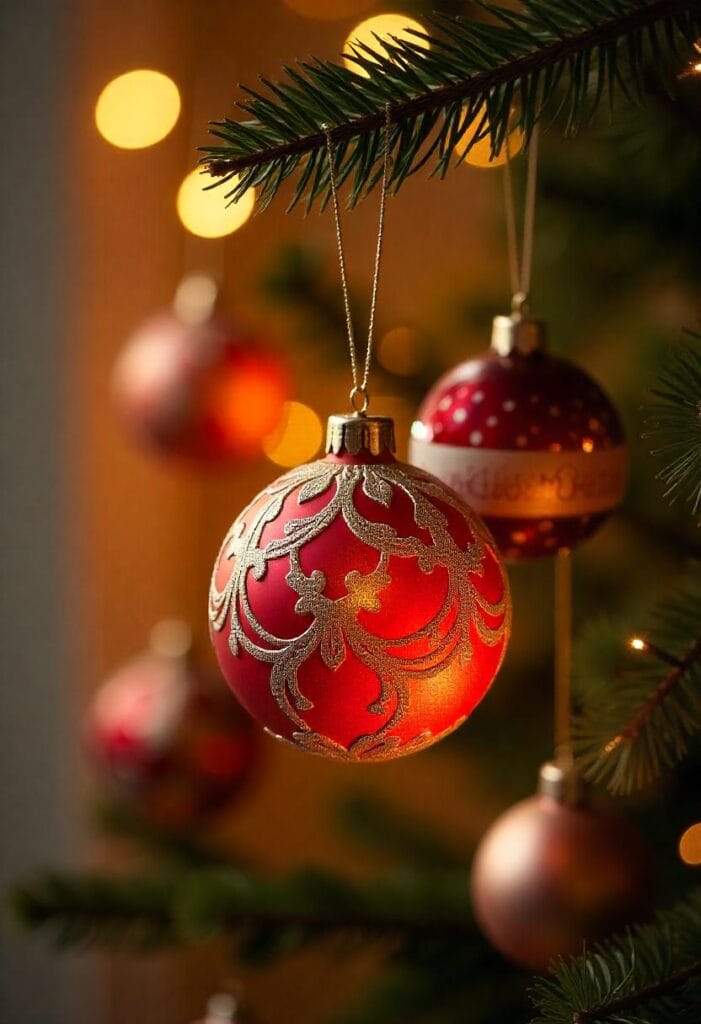 Handmade Christmas ornaments made from recycled materials and DIY craft supplies
