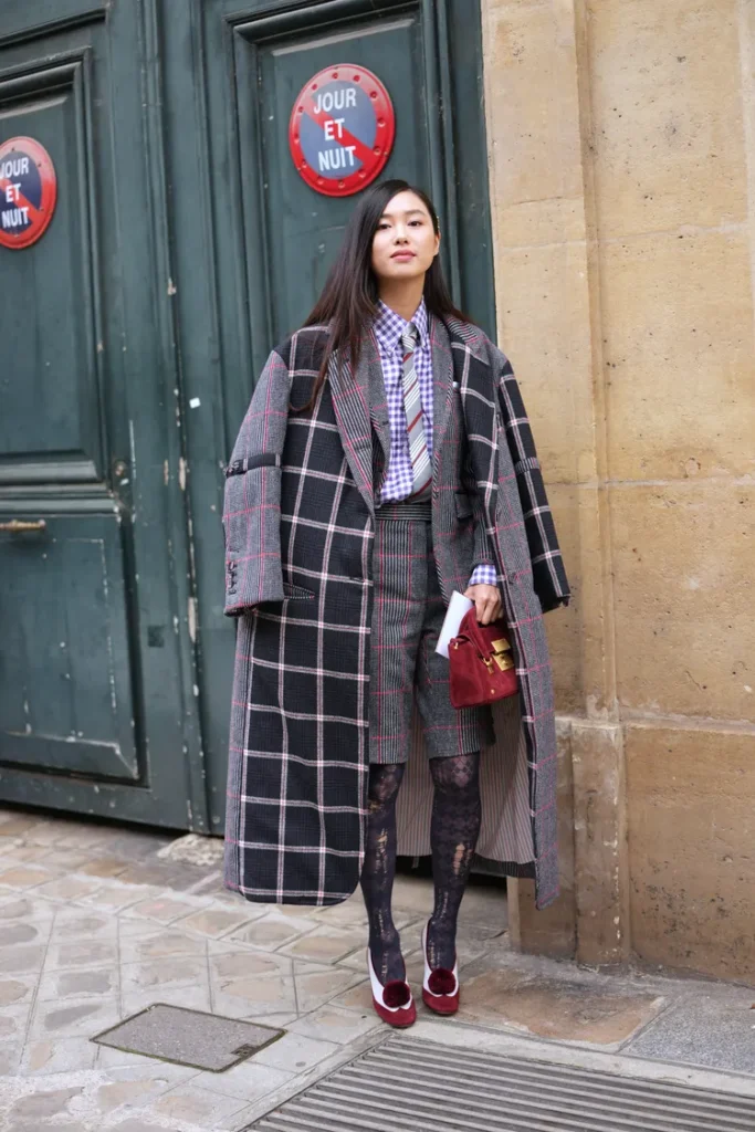 “Layered winter look with turtleneck, sweater vest, and blazer for a preppy aesthetic.”