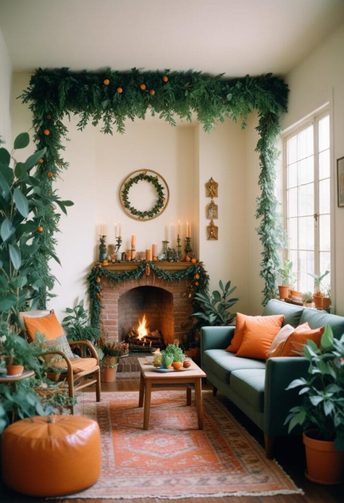Natural greenery holiday garland with sustainable botanical decorations