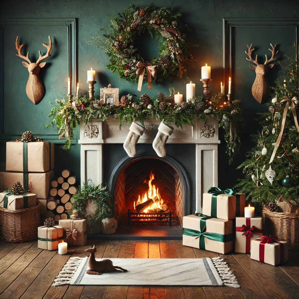 Winter greenery with terracotta ribbons and nature-inspired holiday decor